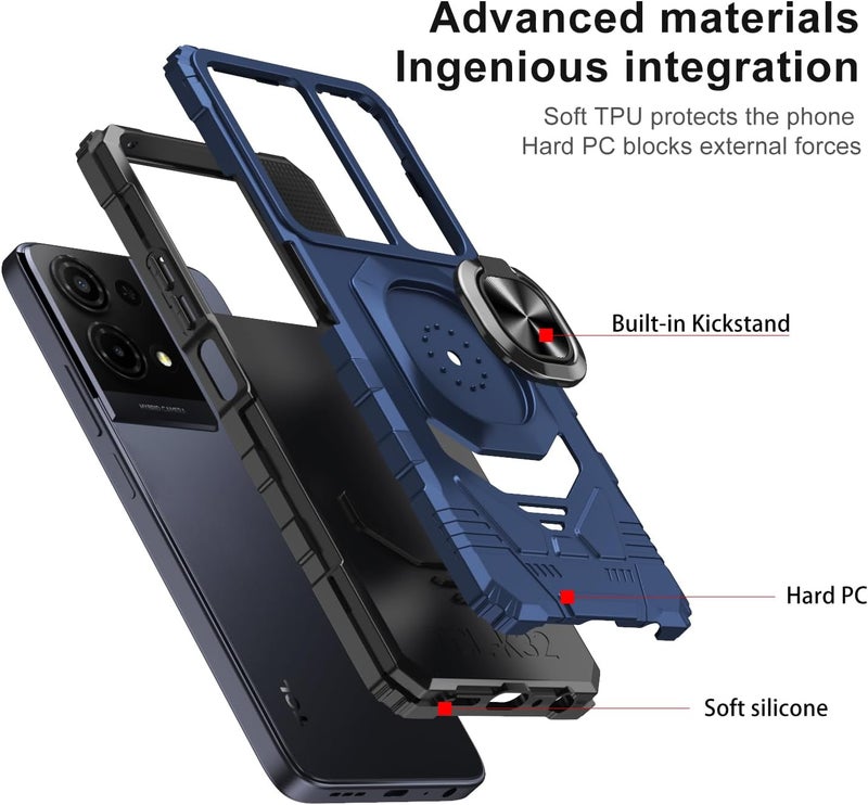 Mocotto for TCL K32/K33 5G 2025 Phone Case with Tempered Glass Screen Protector,Military Grade Shockproof Protective Cover,with Ring Kickstand (Blue) - Image 3